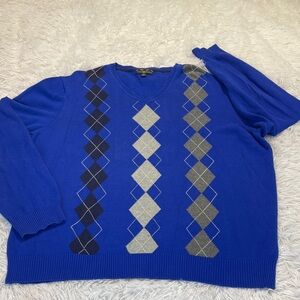 Club Room Royal Blue MENS  ARGYLE  Sweater SIZE XL SEE MEASUREMENTS